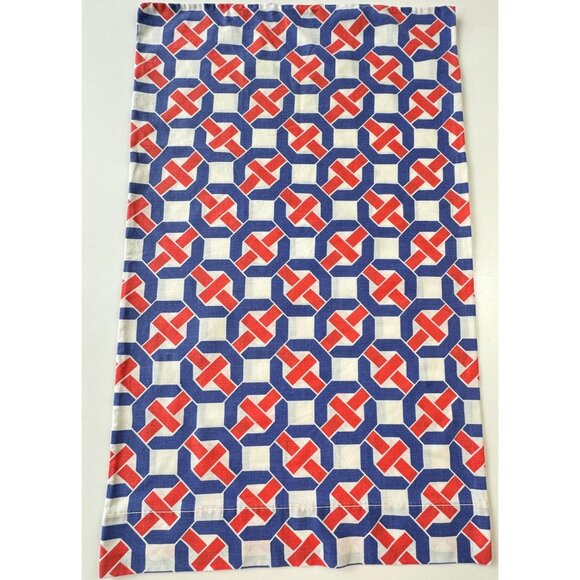 Vintage 70s pillowcase, blue red geometric groovy pattern, Sears single casing - Picture 2 of 9
